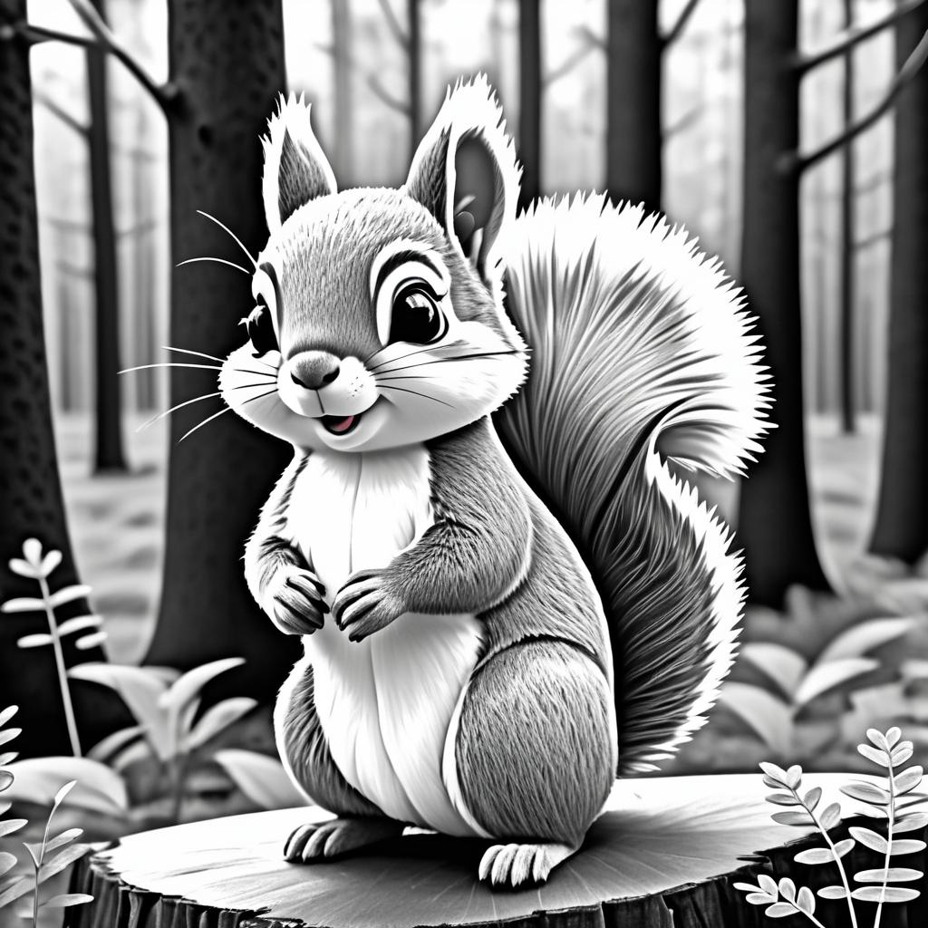 Cute Squirrel Coloring Page for Kids