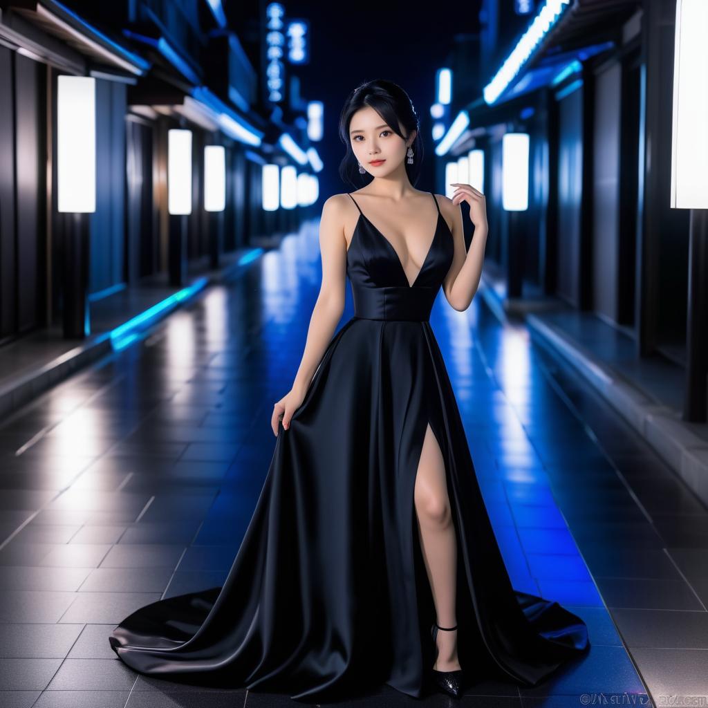 Elegant Japanese Beauty in Evening Gown