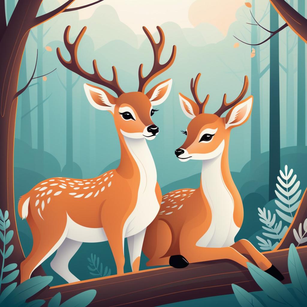 Whimsical Deer Cuddling in Nature