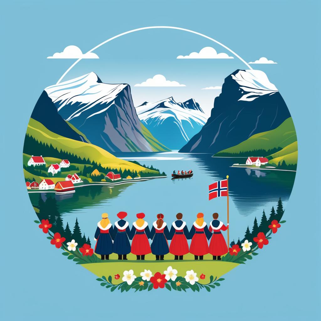 Festive Norwegian Landscape T-Shirt Design