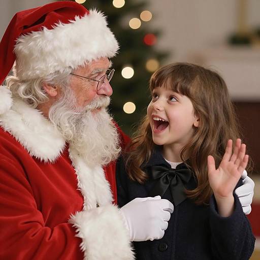 Excited Young Girl with Santa Claus