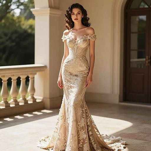 Sunlit Elegance in Nude Mermaid Gown