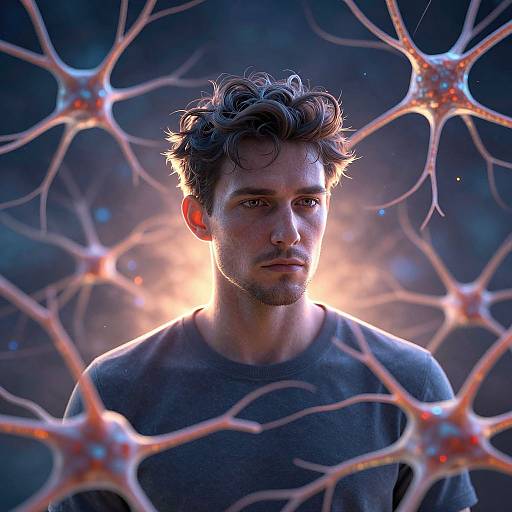 Emotional Man Surrounded by Neurons