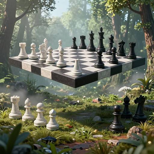 Surreal 3D Floating Chessboard Landscape
