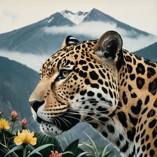 Jaguar Close-up with Misty Mountain