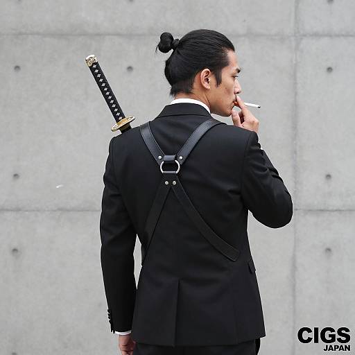 Stylish Samurai: Man in Black Suit