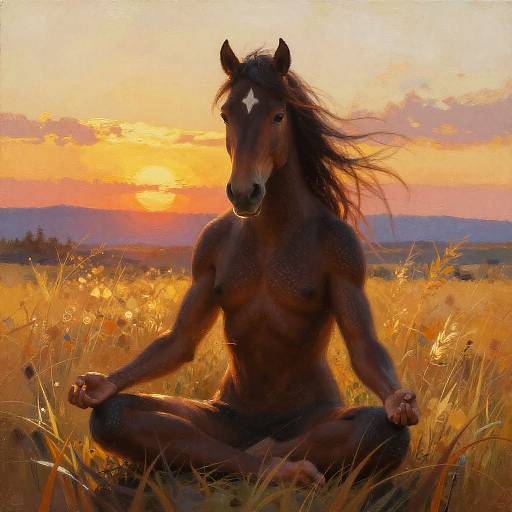 Serene Furry Healer Horse at Sunset
