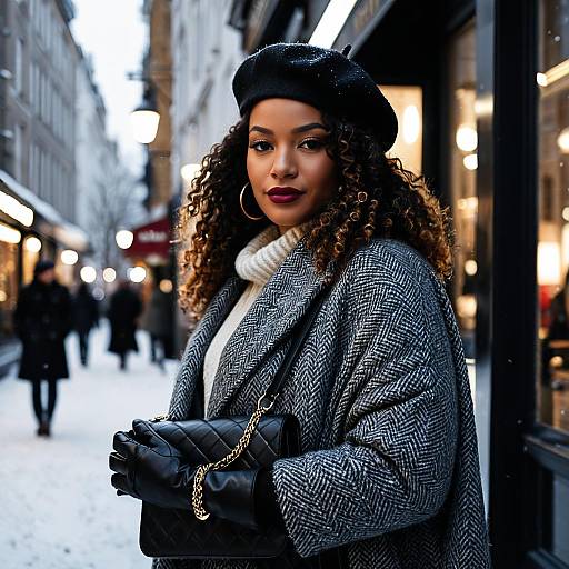Stylish Woman in Winter City Street Fashion