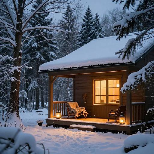 Cozy Hygge Winter Cabin Scene