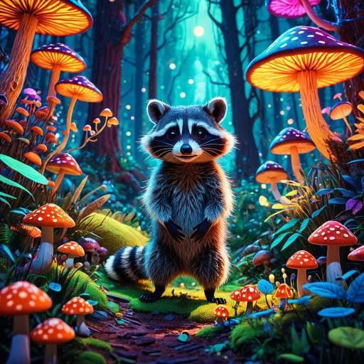 Whimsical Raccoon in Psychedelic Forest