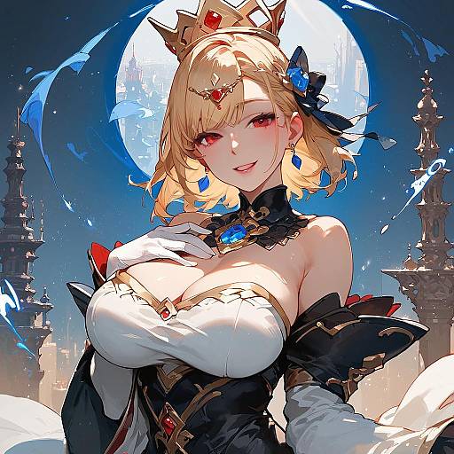 Anime Queen with Crown and Elegant Dress