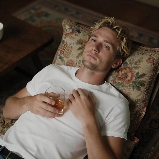 Blonde Man Reclining with Drink