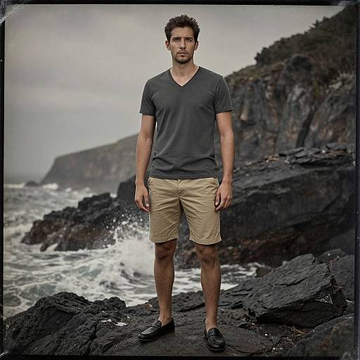 Man on Rocky Cliffs in Vintage Style