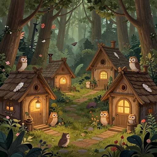 Owlin Forest Village Illustration