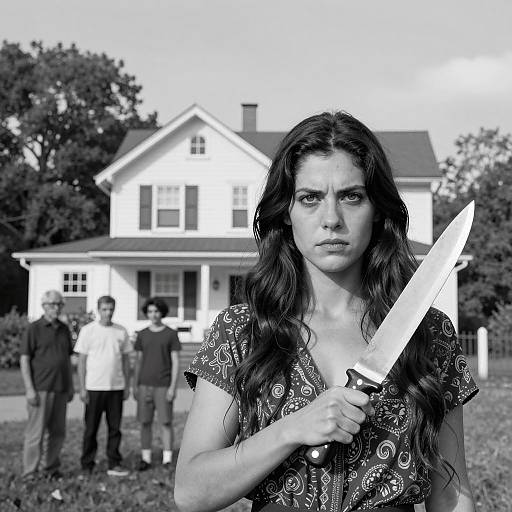 Dramatic Scene with Intense Woman and Knife