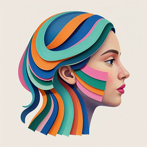Abstract Ribbon Portrait in Vibrant Colors