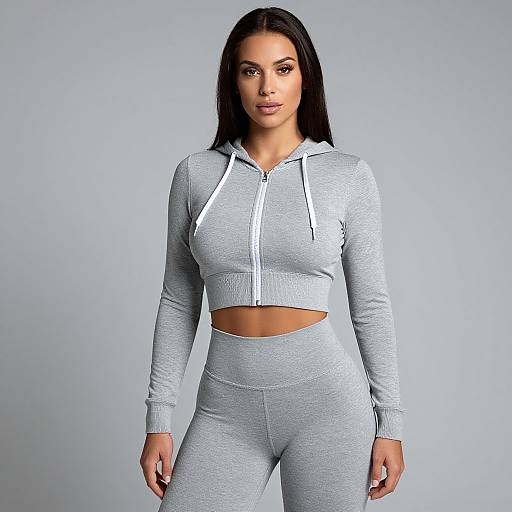 Athleisure Woman in Gray Cropped Hoodie
