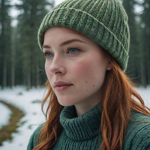 Introspective Woman in Snowy Forest