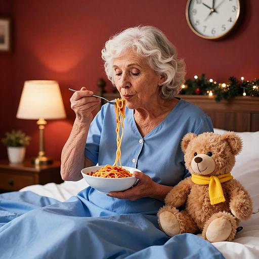 Cozy Bedtime Scene with Elderly Woman
