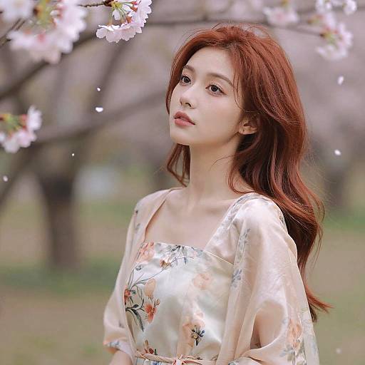 Serene Asian Girl in Cherry Blossoms