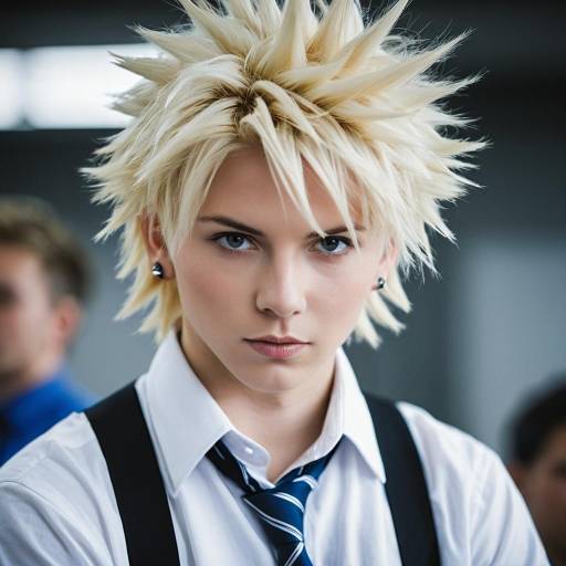 Young man with spiked blonde hair in cosplay outfit