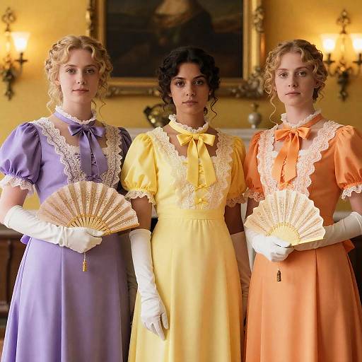 Victorian Elegance: Three Women in Dresses