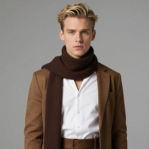 Blonde Man in Brown and White Outfit