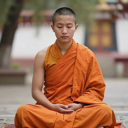 Serene Buddhist Monk Meditating Outdoors