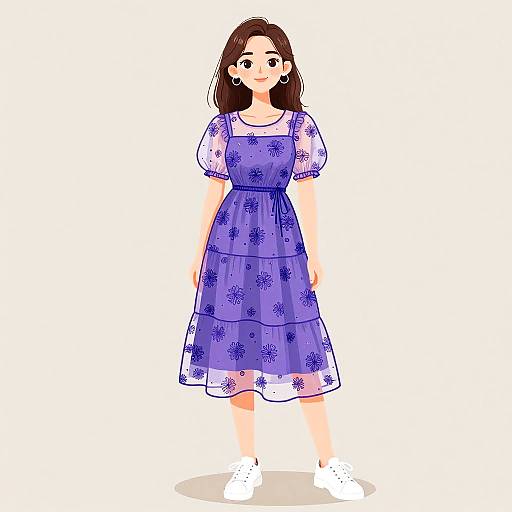 Elegant Woman in Floral Midi Dress