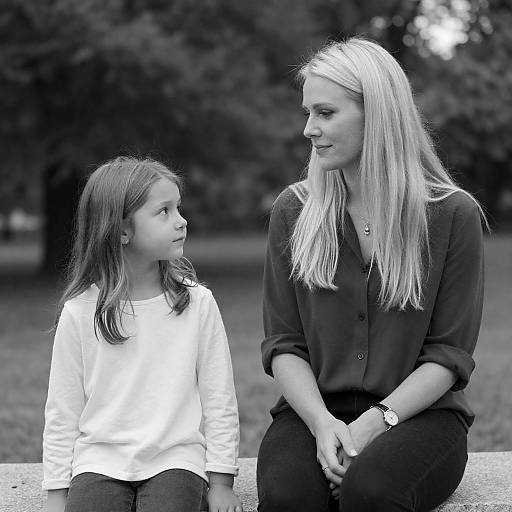 Black-and-White Woman and Girl Portrait