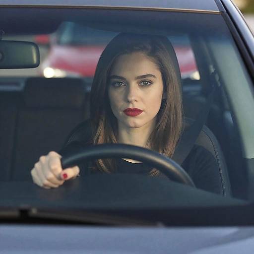 Elegant Woman In Dark Gray Car