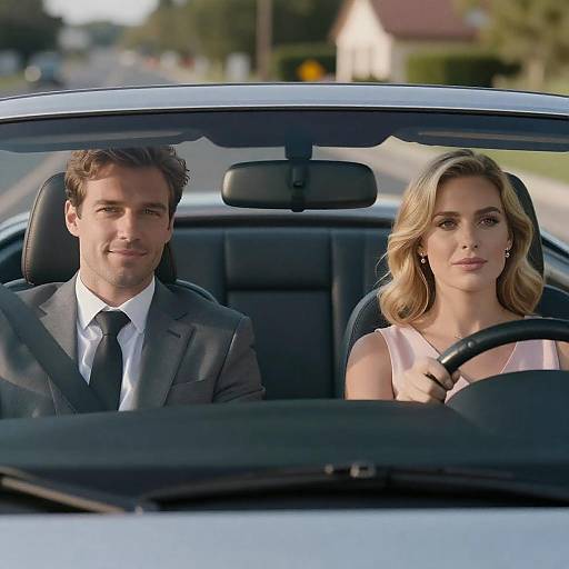 Romantic Drive in a Convertible Car