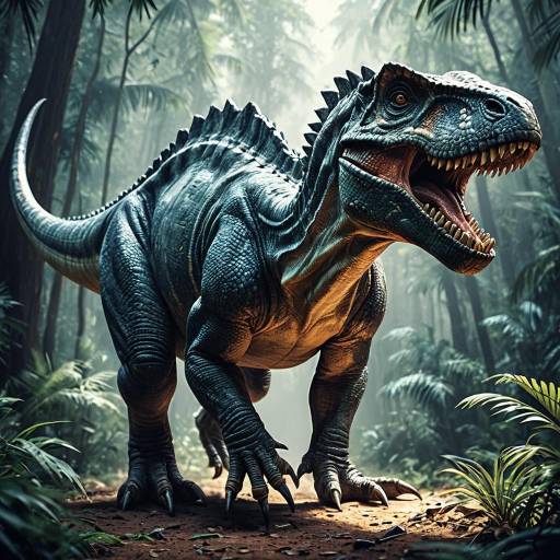 Detailed Digital Illustration of Dinosaur in Jungle Detailed Digital Illustration of Dinosaur in Jungle