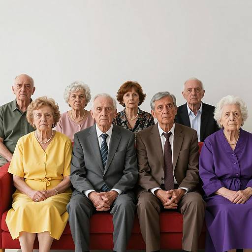 Group of Elderly People Sitting on Red Couch