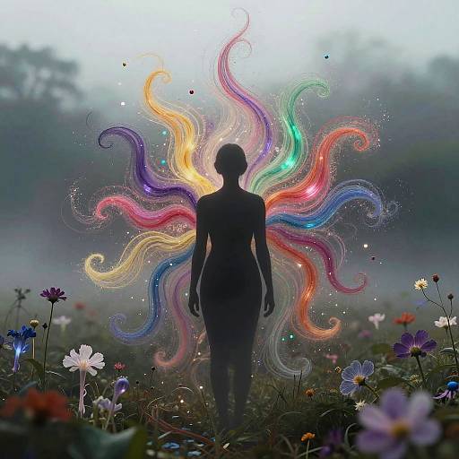 Colorful Energy Burst in Surreal Landscape