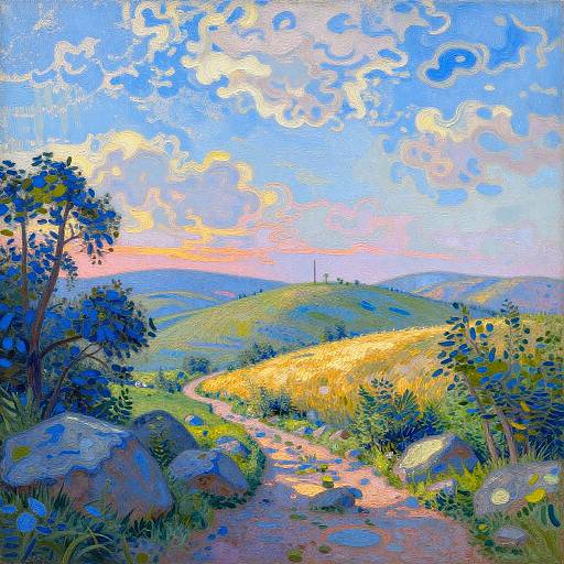 Impressionist Rolling Hills at Sunset