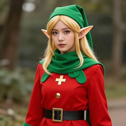 Blonde Female Elf in Festive Outfit