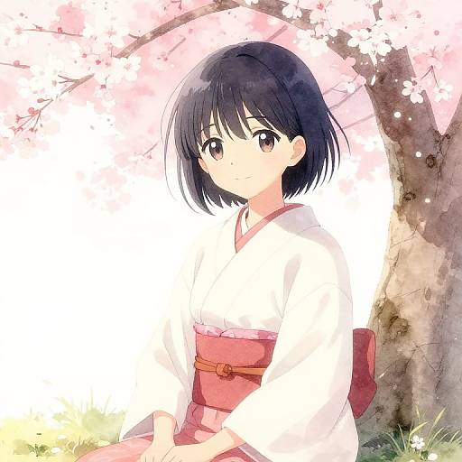 Anime Girl Under Cherry Blossoms