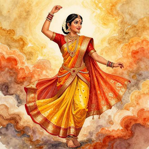 Dynamic Indian Watercolor Woman Painting