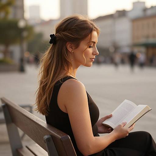 Elegant Woman Reading in City Courtyard