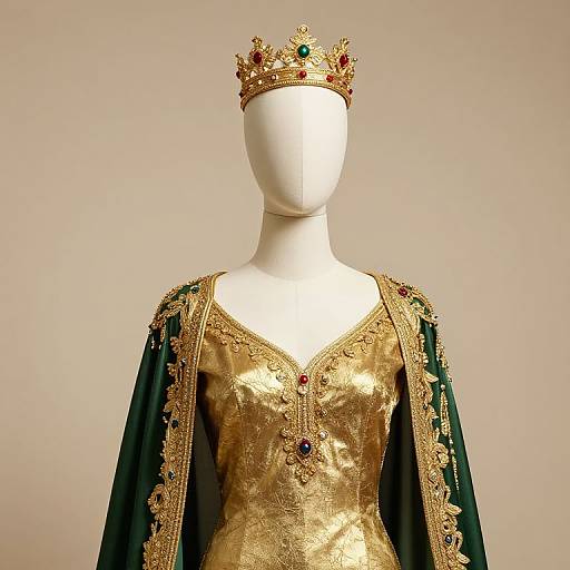 Mannequin in Gold and Green Crowned Outfit