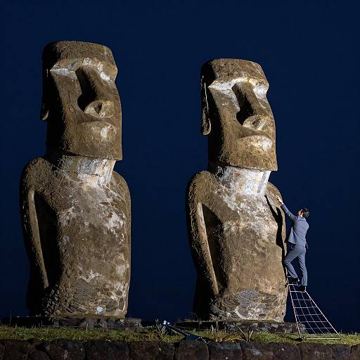 Mysterious Moai Under a Night Sky