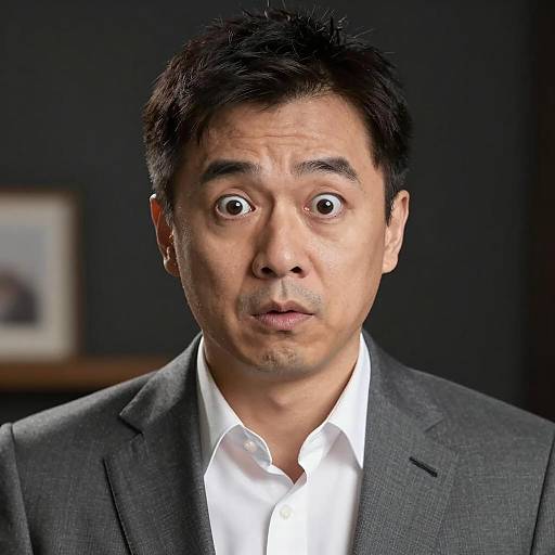 Shocked Man in Grey Suit Portrait