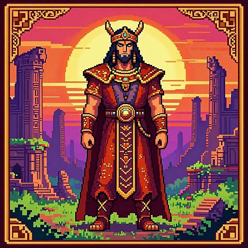 Ancient Guardian Pixel Art Sunset