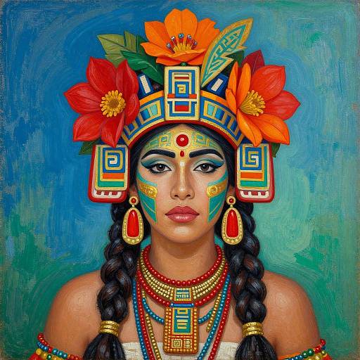 Intricate Mayan Woman in Vibrant Attire