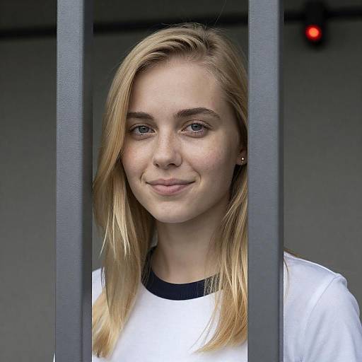 Young Blonde Woman Behind Metal Bars