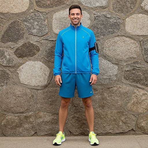 Cheerful Athlete Against Rustic Stone Wall