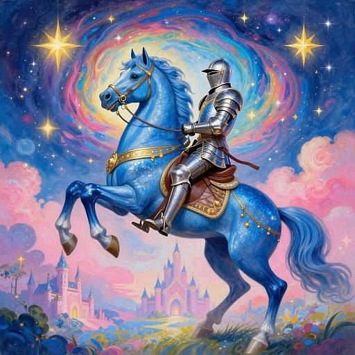 Surreal Knight on Majestic Blue Horse