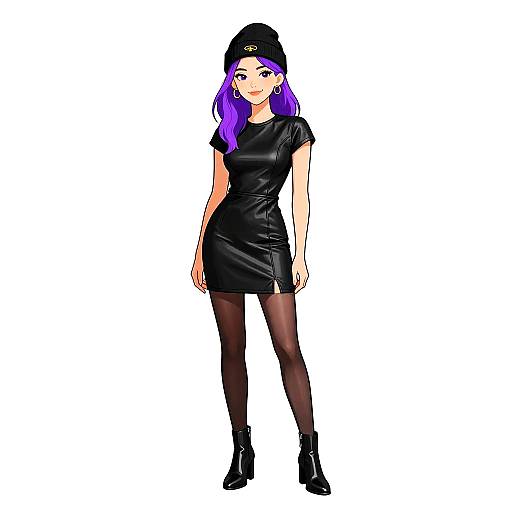 Stylish Woman in Black Leather Dress