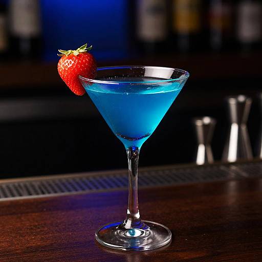 Vibrant Blue Martini with Strawberry